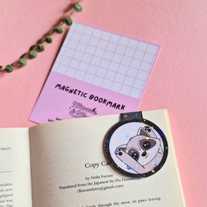 Raccoon Magnetic Flip Bookmark | Cute Bookmarks | Girls That Read Bookish TBR | Book Accessories | Funny Bookmarks Animal Lovers Book Gifts