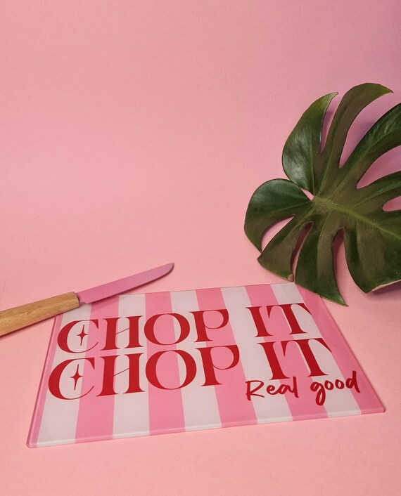 Pink Stripe Glass Chopping Board: 'Chop It Real Good' Kitchen Decor