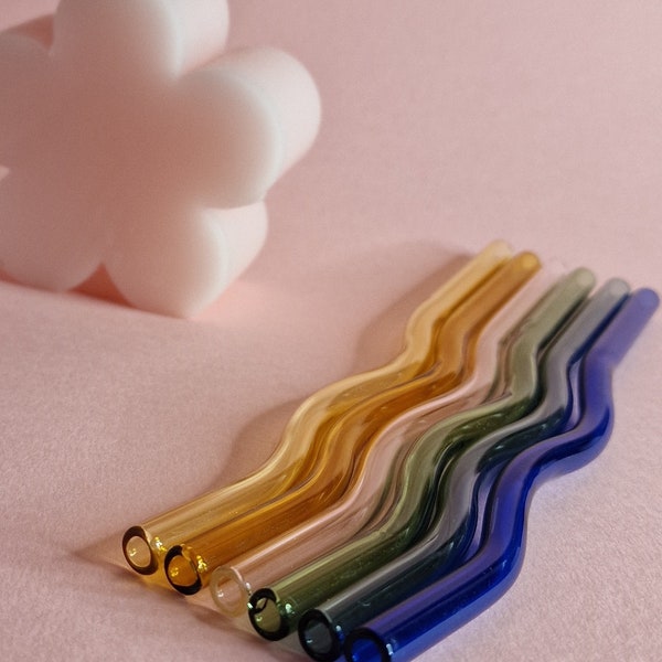 Wavy Glass Straws | Coloured Glass Straws | Straws For Glass Cans | Eco Friendly Glass Straws