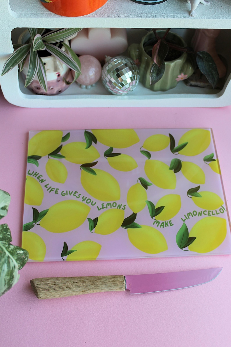 Lemon Limoncello Glass Chopping Board: Shatterproof Kitchen Decor image 1
