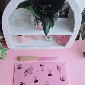 Lucky Girl Pink Glass Chopping Board | Funky Kitchen Decor, Hand-Drawn Design image 5