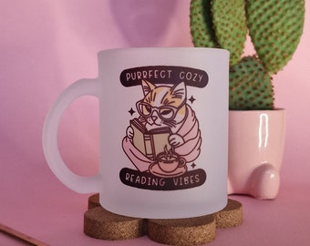 Cozy Cat Vibes Frosted Glass Mugs | 10oz Mugs | Printed Cute & Quirky Mugs | Sustainable Gifts |Coffee Lover | Gift Ideas | Gifts for Her
