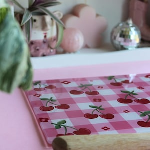 Cherry Gingham Tempered Glass Chopping Board | Kitchen Decor 20x28cm