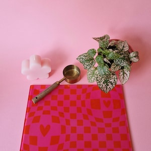 Pink Checkered Glass Cutting Board: Funky Kitchen Decor