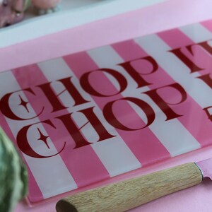 Pink Stripe Glass Chopping Board: 'Chop It Real Good' Kitchen Decor image 13