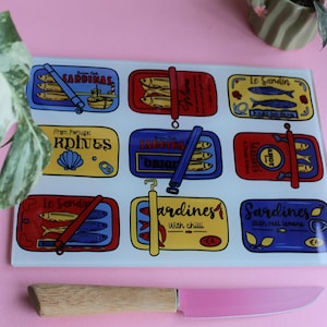 Sardine Tin Glass Chopping Board: Funky Kitchen Decor