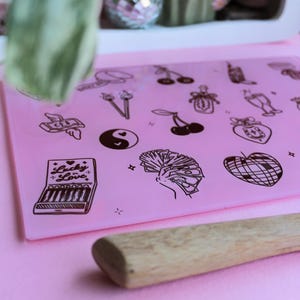 Lucky Girl Pink Glass Chopping Board | Funky Kitchen Decor, Hand-Drawn Design image 2