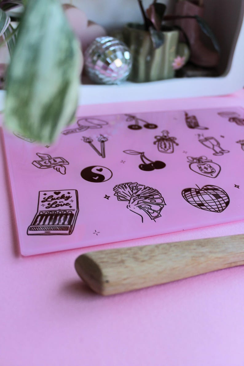 Lucky Girl Pink Glass Chopping Board | Funky Kitchen Decor, Hand-Drawn Design image 2
