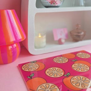 Orange Print Glass Chopping Board: Kitchen Surface Protector