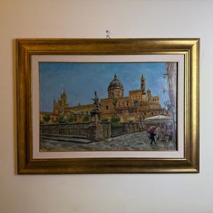 Catedral de Palermo | Pintura a óleo original com moldura de madeira