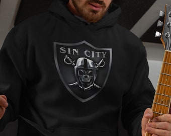 Sin City Raiders Skull Shield Metallic Silver Unisex Hoodie