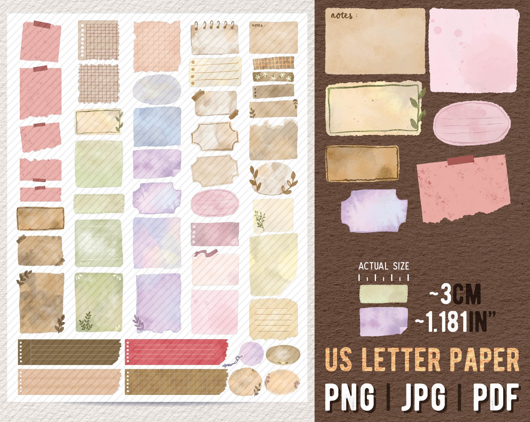 vintage sticky note paper printable sticker png jpg pdf etsy