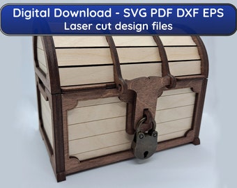 Lockable treasure chest - Laser cut digital design files with video tutorial - Instant download