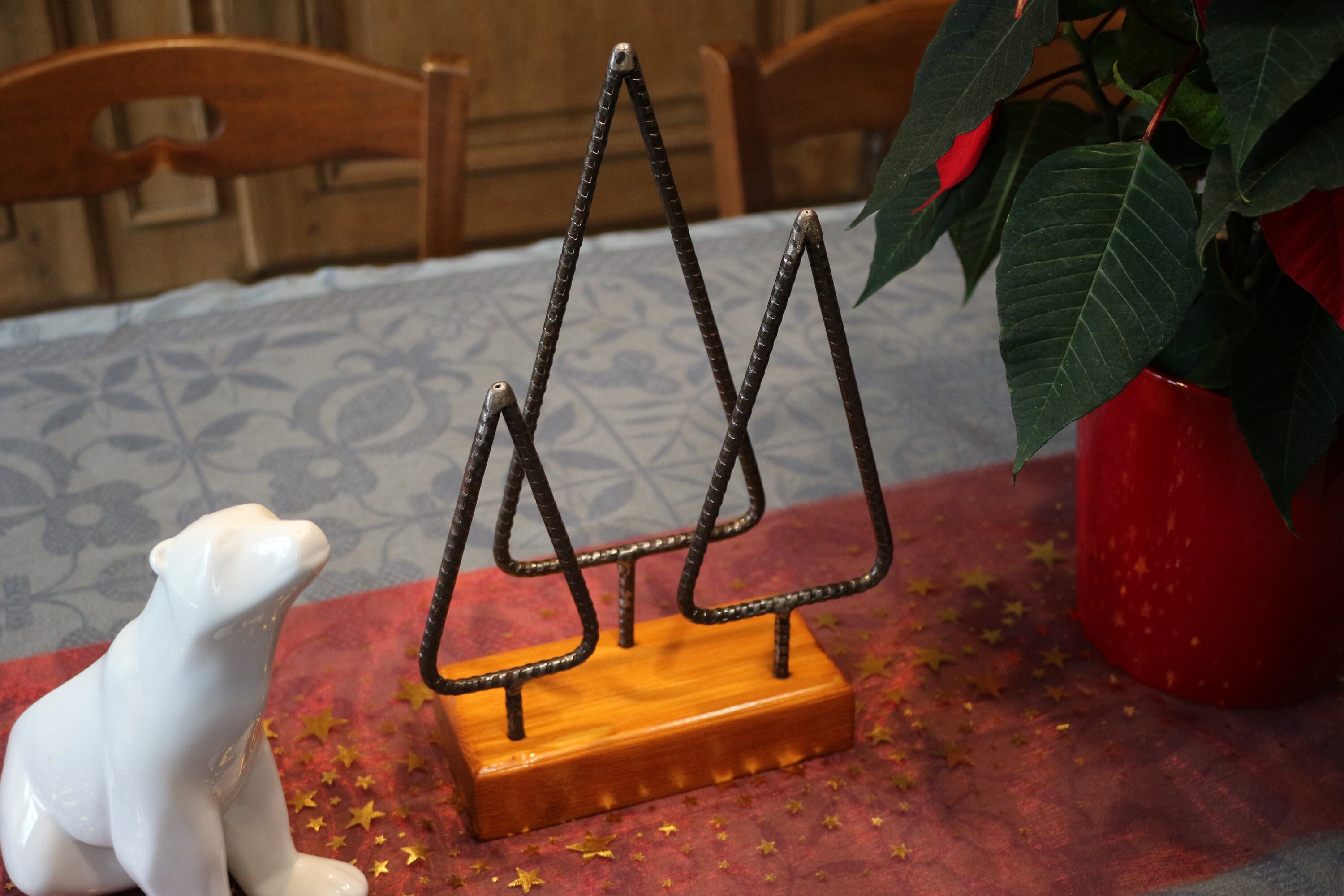 Déco Table de Noël 3 Sapins sur Socle Bois