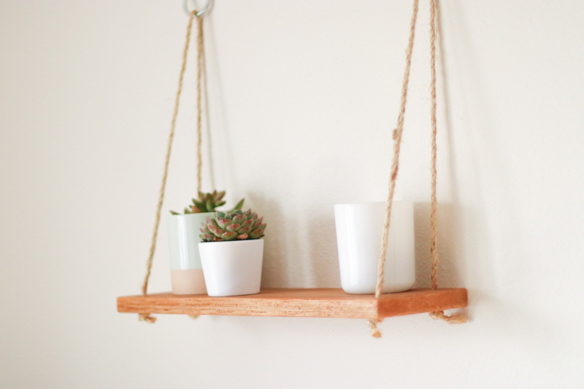 Single hanging Rope Wall Shelf 14in wood shelf Modern Etsy
