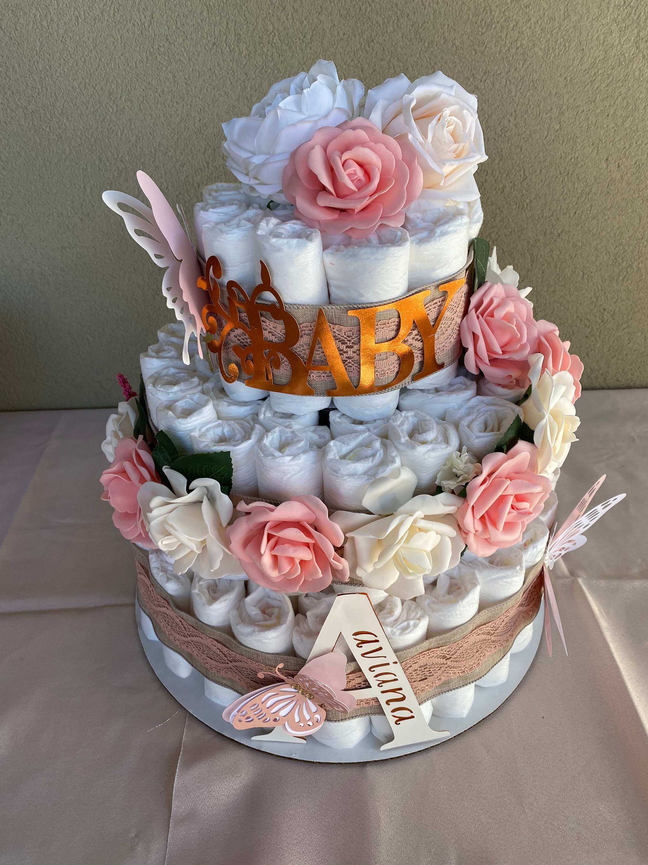 Baby Shower Gift - Butterfly & Flower Diaper Cake - Etsy