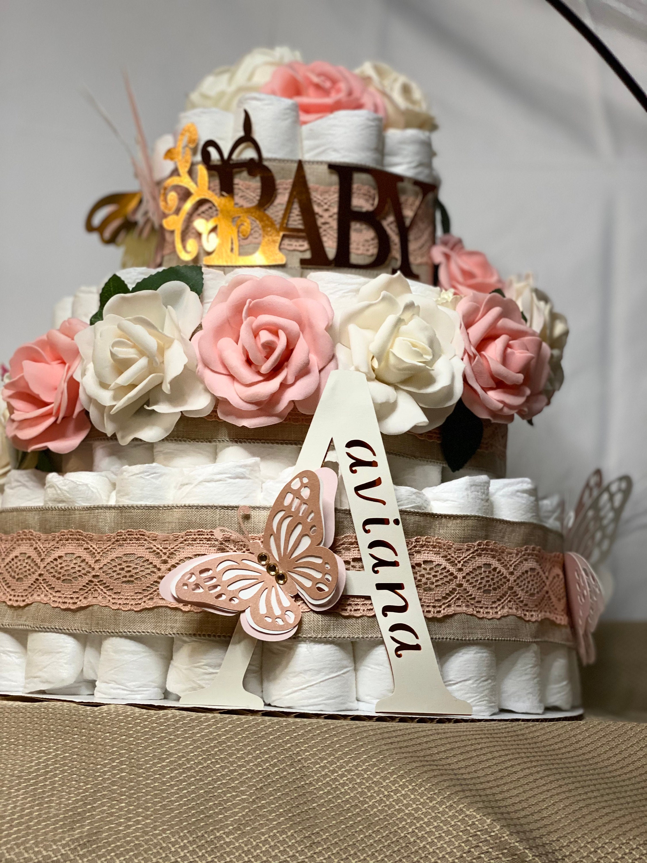 Baby Shower Gift - Butterfly & Flower Diaper Cake - Etsy