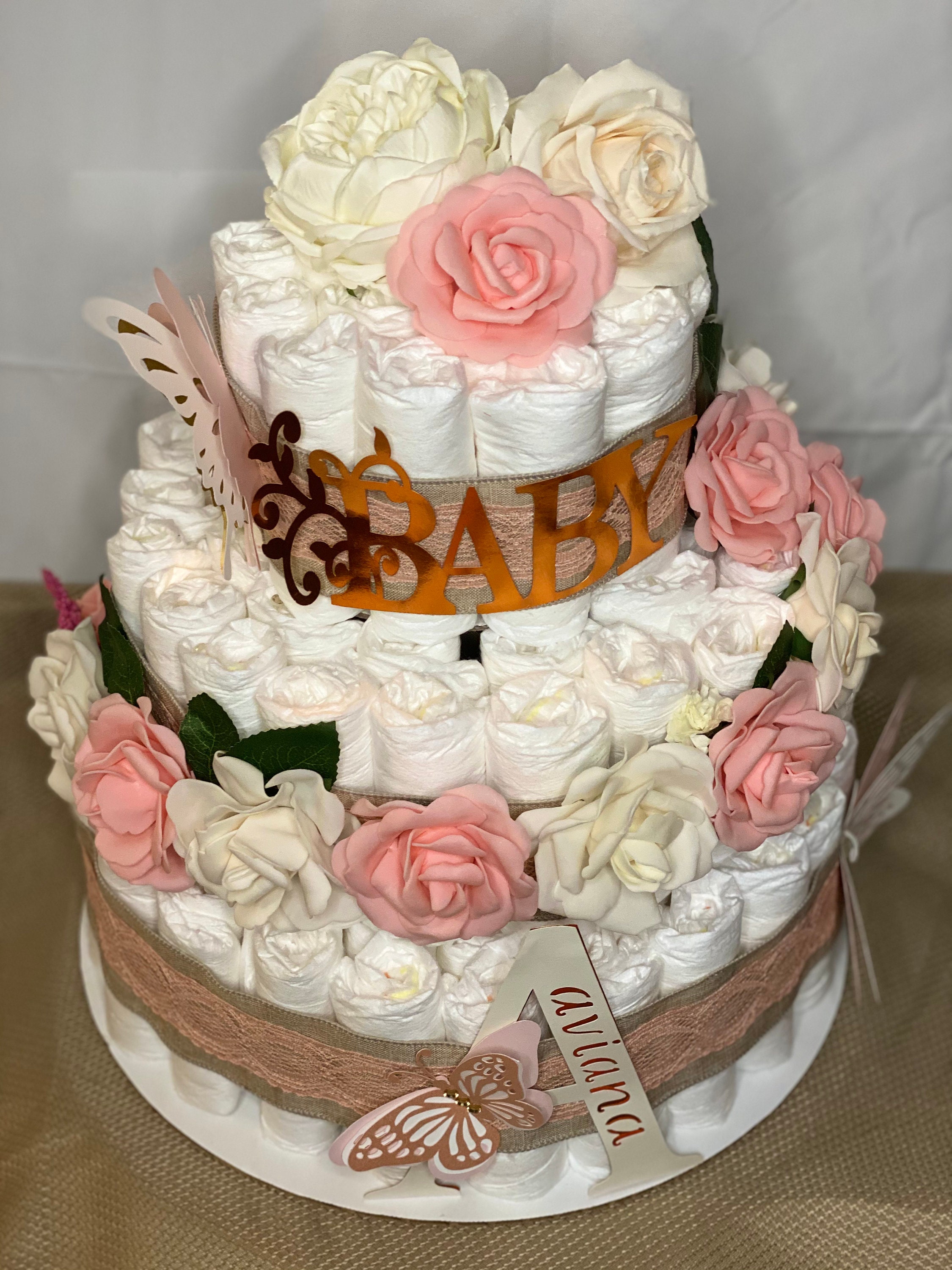 Baby Shower Gift - Butterfly & Flower Diaper Cake - Etsy
