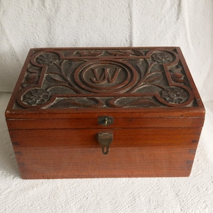 Arts and Crafts Carved Wood Writing Slope Antique Box c.1890