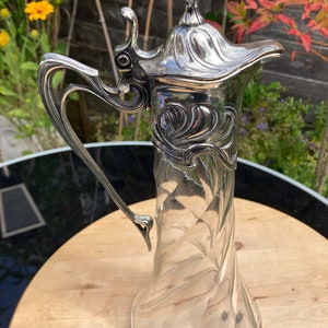 Antique WMF Art Nouveau Jugendstil Silver Plate Cut Glass Claret Jug