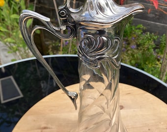 Antique WMF Art Nouveau Jugendstil Silver Plate Cut Glass Claret Jug