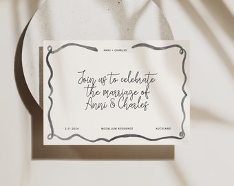 Vintage Black & White Watercolour Script Save The Date - Digital, downloadable, printable 7X5, wedding and event stationery template