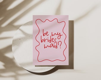 Squiggle Be My Bridesmaid Proposal Card - Digital, editable, downloadable, printable 5X7, wedding stationery template