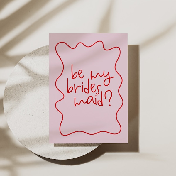 Squiggle Be My Bridesmaid Proposal Card - Digital, editable, downloadable, printable 5X7, wedding stationery template