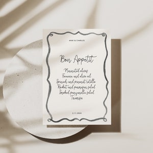 Vintage Frans geïnspireerde aquarelmenu, bewerkbaar, aanpasbaar, afdrukbaar voedselmenu | Bruiloft & evenement menusjabloon - digitale download 5X7