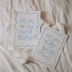 COMBO blauwe aquarel kronkeling Be My Bridesmaid & Maid of Honor voorstelkaarten - digitaal, downloadbaar, afdrukbaar 5 x 7, bruiloft sjabloon