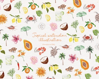 Tropical Watercolor Illustrations: DIY Wedding Stationery (Digital Download PNG)