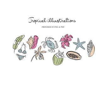 Tropical Hand-Drawn Illustration Set: Summer Wedding DIY (PNG Digital Download)