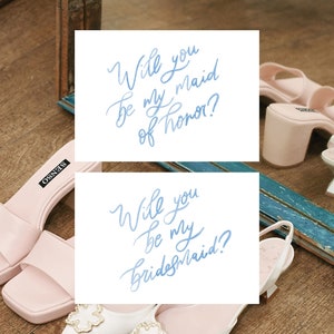 COMBO Acuarela azul Be My Bridesmaid + Tarjeta de propuesta de dama de honor - Digital, imprimible 5X7, plantilla de papelería de boda escrita a mano