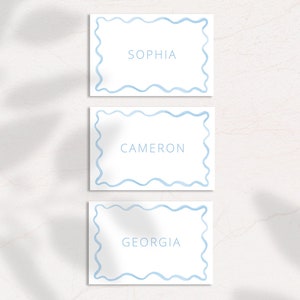 Blue Watercolour Squiggle Name Card - Digital, editable, downloadable, printable 3X2, wedding stationery template