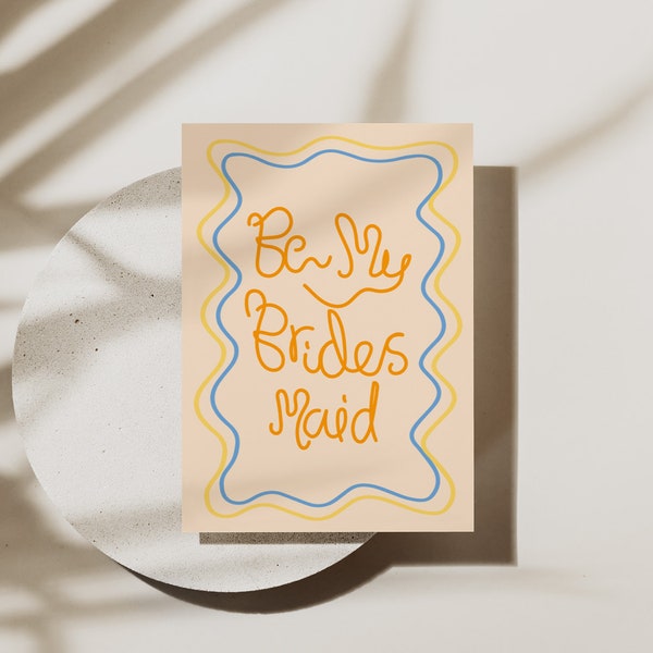 Yellow Squiggle Be My Bridesmaid Proposal Card - Digital, editable, downloadable, printable 5X7, wedding stationery template