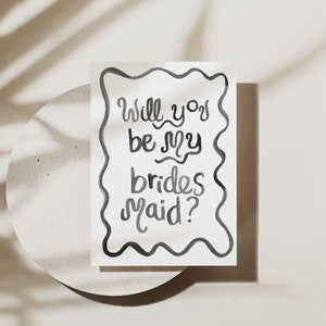 Aquarel Squiggle Be My Bridesmaid Proposal Card - Digitaal, bewerkbaar, downloadbaar, afdrukbaar 5X7, sjabloon voor bruiloftsbriefpapier