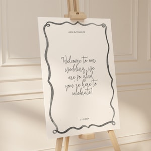 Sinal de boas-vindas em aquarela de inspiração francesa vintage, editável, personalizável, imprimível | Modelo de Casamento e Evento - Download Digital - A1