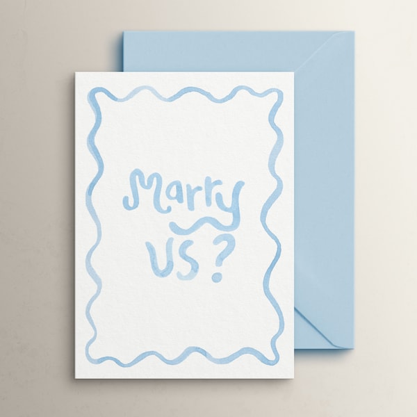 Bleu Aquarelle Squiggle Be My Celebrant / Marry Us Card - Numérique, modifiable, téléchargeable, imprimable 5X7, modèle de papeterie de mariage
