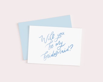 Blue Watercolour Be My Bridesmaid Proposal Card - Digital, downloadable, printable 5X7 handwritten wedding stationery template