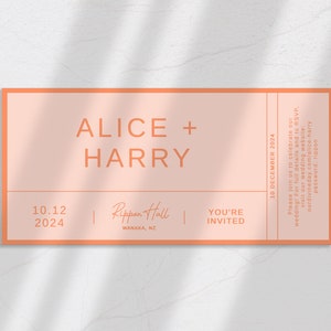 Boarding Pass Invitation Template | Customisable, Printable Wedding or event invitation  | Digital download, fun and bright.