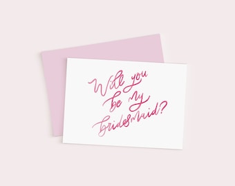 Pink Watercolour Be My Bridesmaid Proposal Card - Digital, downloadable, printable 5X7 handwritten wedding stationery template