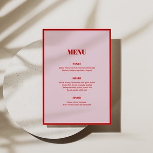 Matador Menu editable, Customisable, Printable menu - Wedding menu template, Digital download 5X7, event stationery menu, food menu