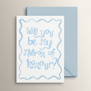 Azul acuarela garabato Be My Matron of Honor Proposal Card - Digital, descargable, imprimible, plantilla de boda / propuesta de dama de honor