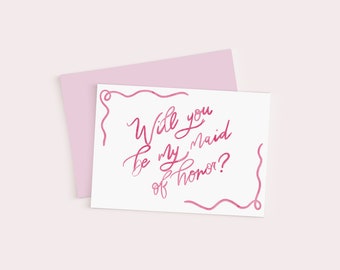 Aquarelle rose, soyez ma demoiselle d'honneur / carte de proposition d'honneur - modèle de papeterie de mariage numérique, téléchargeable, imprimable 5 x 7, manuscrite