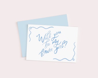 Blue Watercolour Be My Flower Girl Proposal Card - Digital, downloadable, printable 5X7 handwritten wedding stationery template