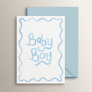 Carte de shower de bébé bleu aquarelle gribouillis bébé garçon - modèle de papeterie numérique, modifiable, téléchargeable, imprimable 5 X 7, révélant le genre