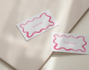 Pink Watercolour squiggle border guest name card | Guest tag | Place setting for wedding | Editable, printable, digital download 3.5X2 inch.