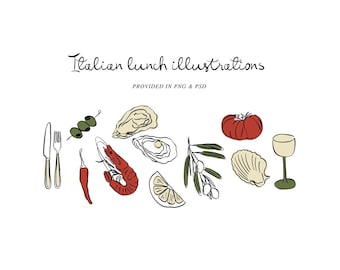 Illustraties Italiaans eten: handgetekende png-afbeelding (digitale download)