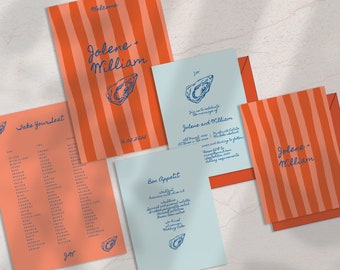 BUNDLE | Fun Oyster Wedding Stationery Templates | Editable, Printable | Invitation, Menu, Welcome + Seating Sign | Digital template