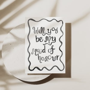 Acuarela Squiggle Be My Maid of Honor Proposal Card - Digital, descargable, imprimible 5X7, plantilla de papelería de boda